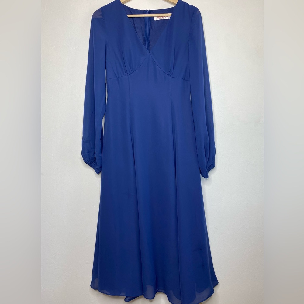 NWT JJ’S House V neck A line Chiffon Midi Dress Size S Bridesmaid Wedding guest - Picture 3 of 12